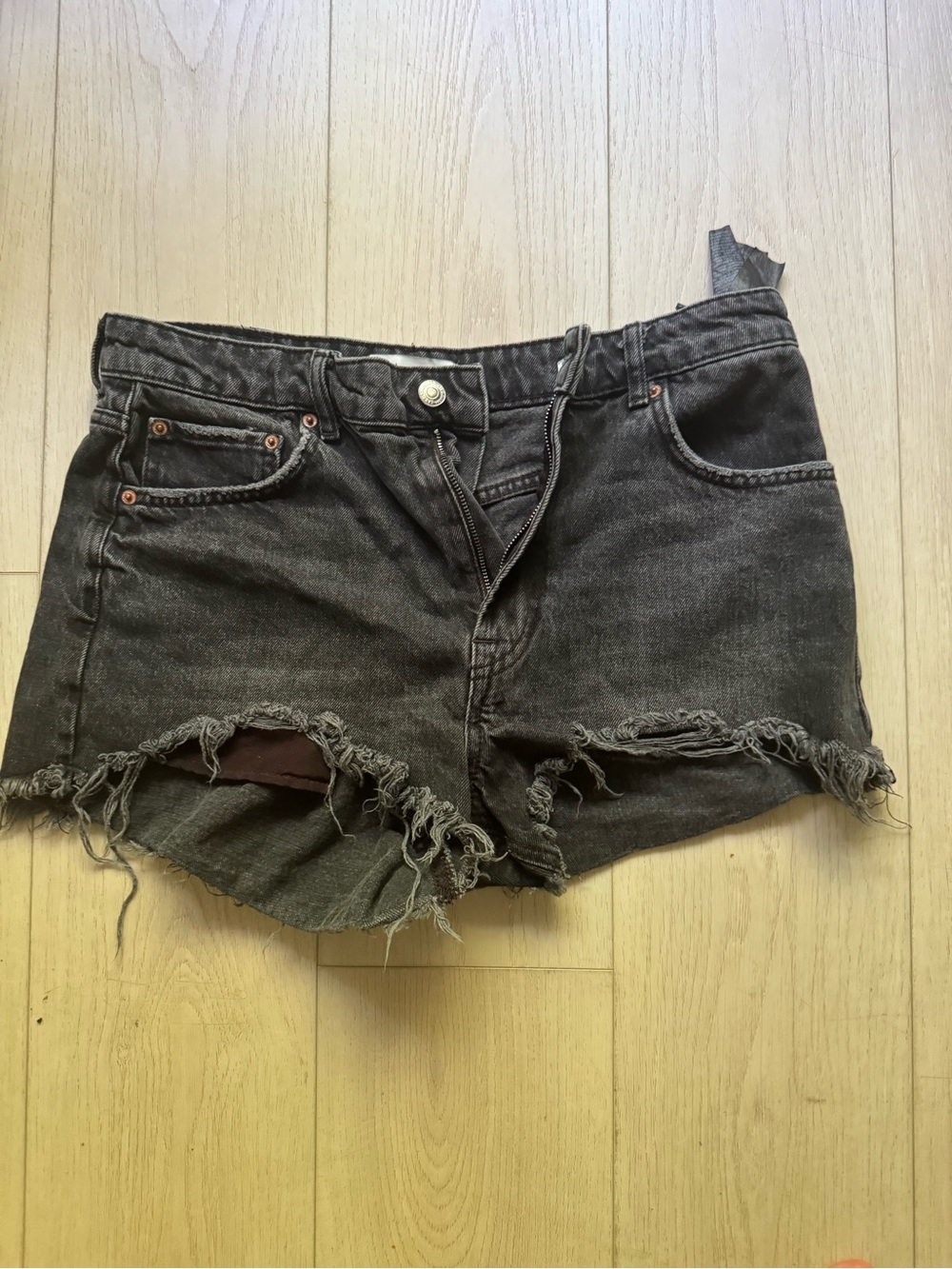 Zara Black Distressed Denim Cutoff Shorts